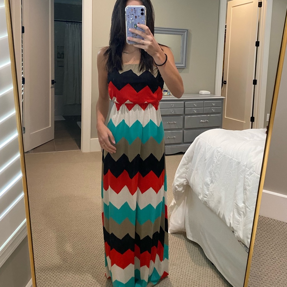 Rue 21 Chevron Maxi Strapless Dress